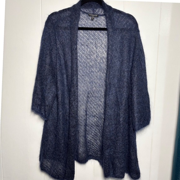 Eileen Fisher Metallic Navy Mohair Blend Open Front Cardigan Sweater Plus Sz 2X - Picture 1 of 7